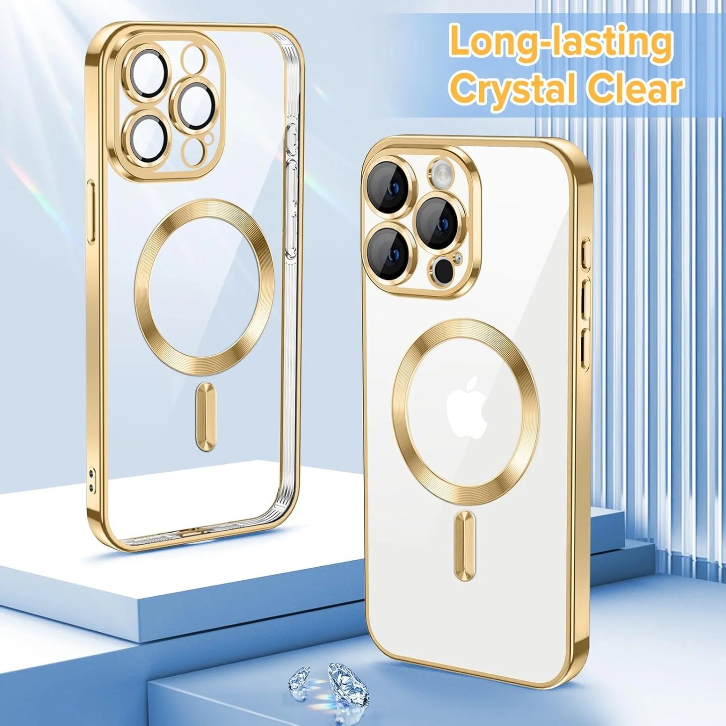 Transparent Phone Case for Apple Iphone 14 Pro Clear Magnetic Case, [Yellow Resistant] Slim Fit Shockproof Transparent Crystal Clear Magnetic Case for Apple Iphone 14 Pro, Gold