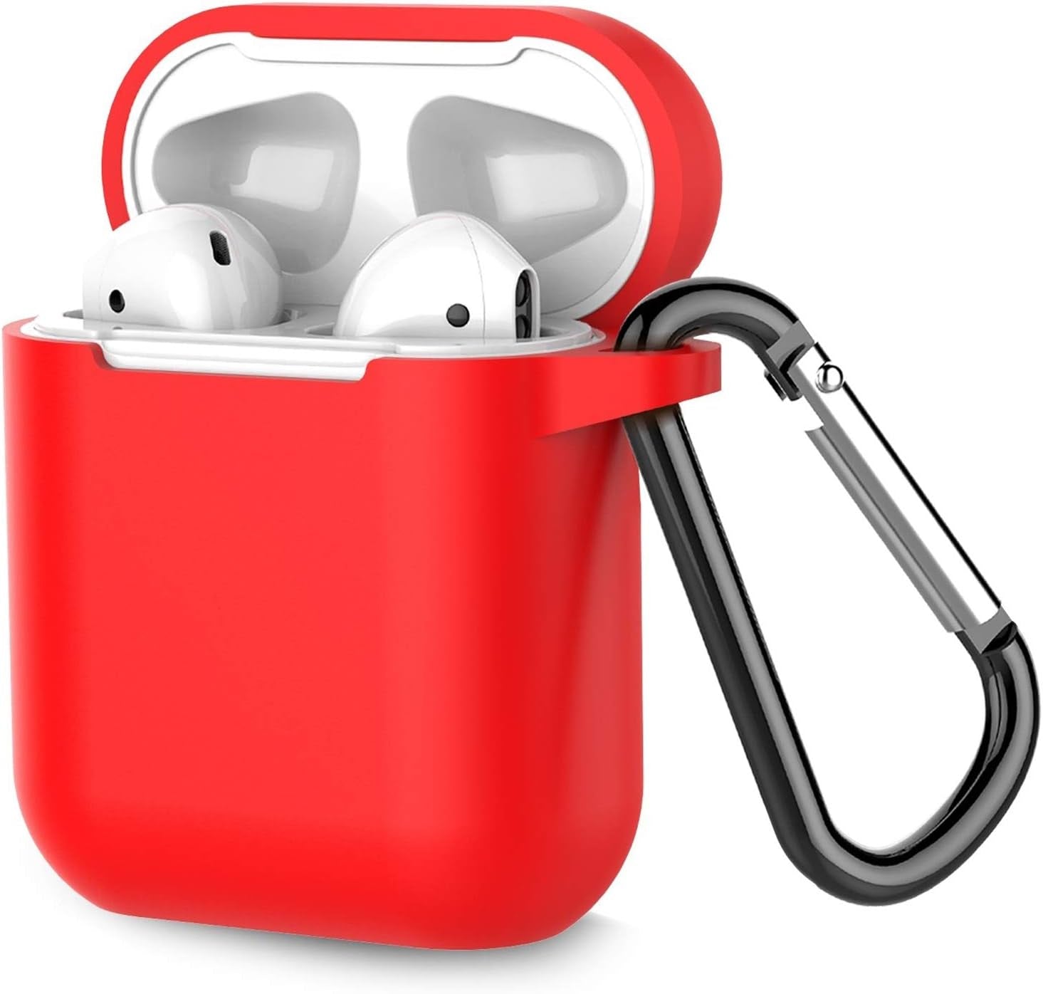 Protective Silicone Case with Keychain for Apple Airpods 1 & 2 (Front LED Not Visible) (Red)