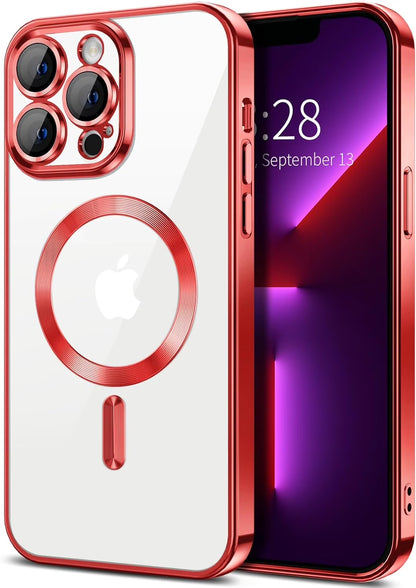Transparent Phone Case for Apple Iphone 13 Pro Max Clear Magnetic Case, [Yellow Resistant] Slim Fit Shockproof Transparent Crystal Clear Magnetic Case for Apple Iphone 13 Pro Max, Red