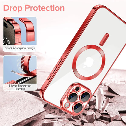Transparent Phone Case for Apple Iphone 13 Pro Max Clear Magnetic Case, [Yellow Resistant] Slim Fit Shockproof Transparent Crystal Clear Magnetic Case for Apple Iphone 13 Pro Max, Red