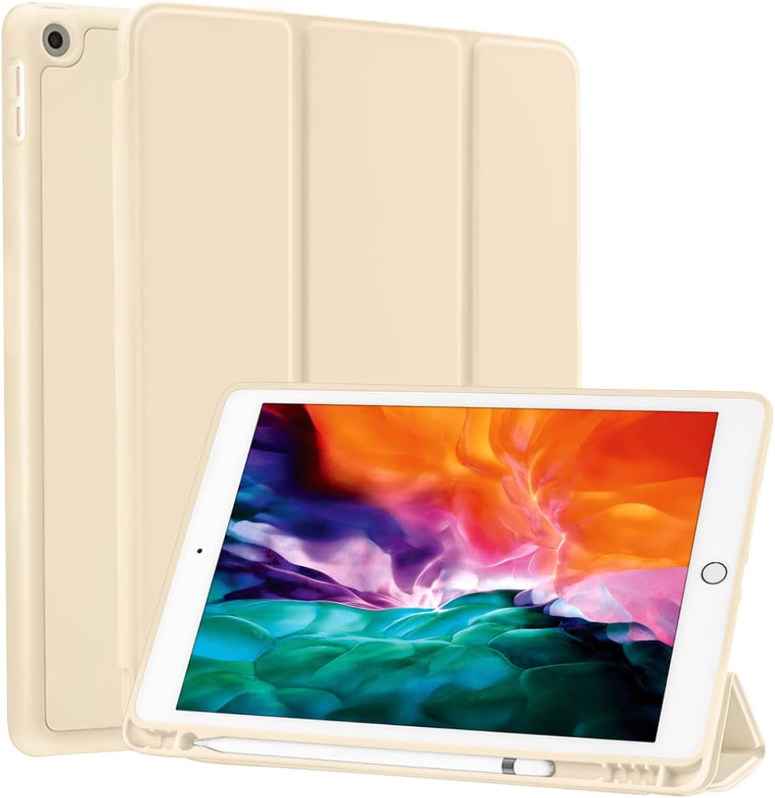 Compatible for Apple Ipad 9.7 Case 2018 Ipad 6Th Generation Cases/2017 Ipad 5Th Generation Case with Pencil Holder, Slim Soft Silicone Smart Trifold Stand Protective Cover(Champagne Gold)