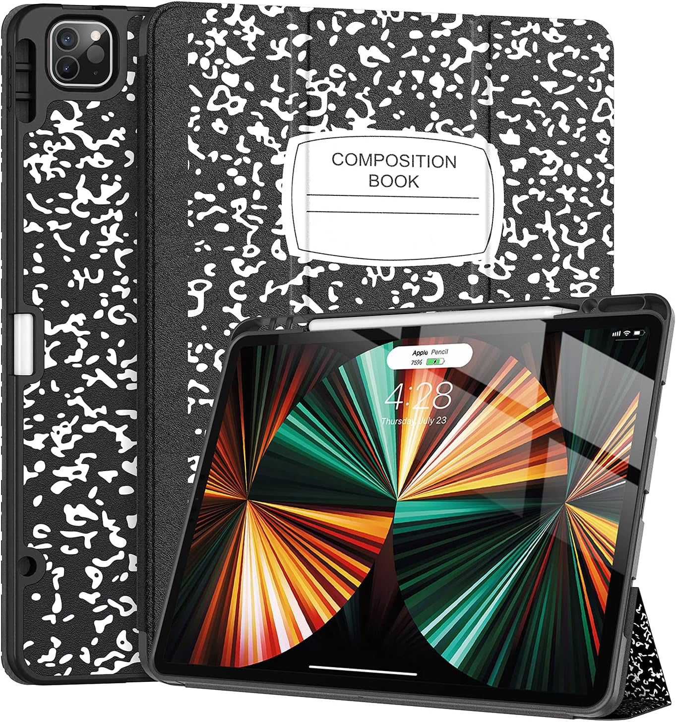 Ipad Pro 12.9 Case 2021/2022 5Th/6Th Generation with Pencil Holder,Slim Lightweight Trifold Stand Case【Pencil Charging+Auto Sleep/Wake】 Soft TPU Back Cover for Ipad Pro 12.9 Inch-Book