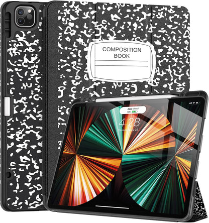 Ipad Pro 12.9 Case 2021/2022 5Th/6Th Generation with Pencil Holder,Slim Lightweight Trifold Stand Case【Pencil Charging+Auto Sleep/Wake】 Soft TPU Back Cover for Ipad Pro 12.9 Inch-Book