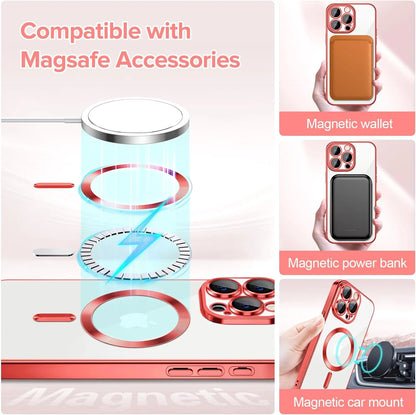 Transparent Phone Case for Apple Iphone 13 Pro Max Clear Magnetic Case, [Yellow Resistant] Slim Fit Shockproof Transparent Crystal Clear Magnetic Case for Apple Iphone 13 Pro Max, Red