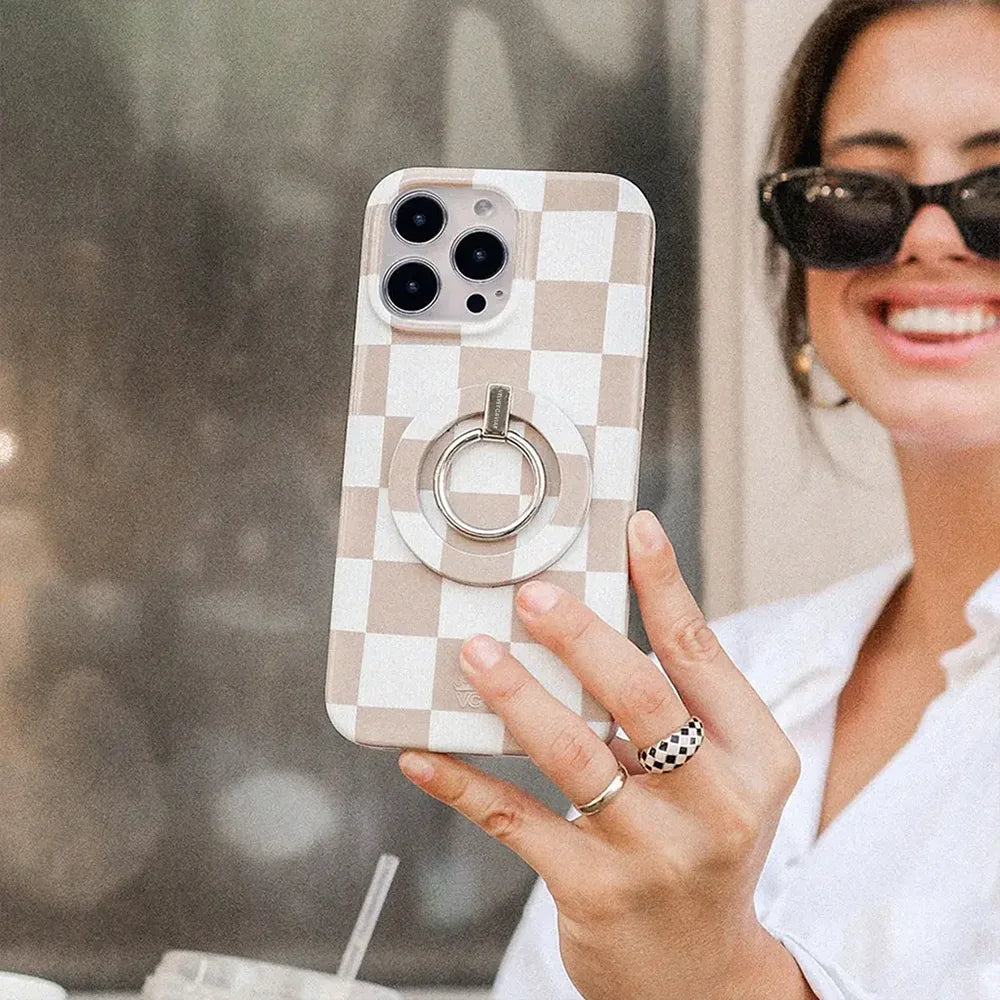 Iphone 15 Pro Max Case Magsafe Compatible - Cute Protective Phone Cases for Women - Nude Checkered