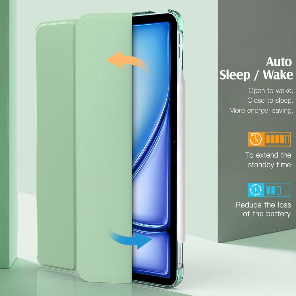 for Ipad Air 11 Inch Case (M3/M2-2025/2024), Ipad Air 5Th Generation 2022/4Th Gen 2020 10.9 Inch, Slim Hard Translucent Back Cover, Support Auto Wake/Sleep - Green