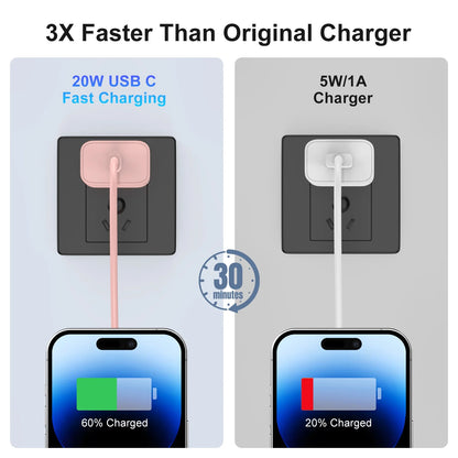 Iphone Charger USB C Fast Charger, 3 Pack 20W Type C Wall Charger Block with 6FT USB C & L Cable, Compatible with Iphone 16/15 Pro Max/14/13/12/11, Samsung Galaxy, Ipad, Airpods, Pixel