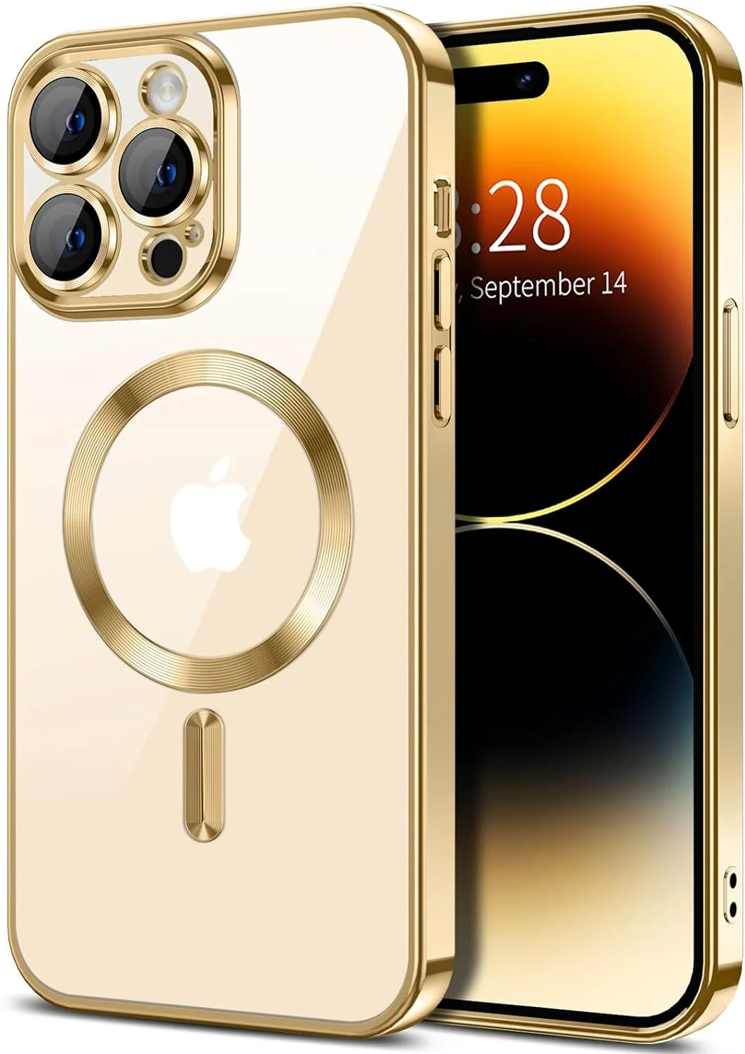 Transparent Phone Case for Apple Iphone 14 Pro Clear Magnetic Case, [Yellow Resistant] Slim Fit Shockproof Transparent Crystal Clear Magnetic Case for Apple Iphone 14 Pro, Gold