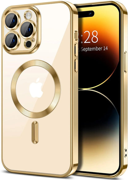 Transparent Phone Case for Apple Iphone 14 Pro Clear Magnetic Case, [Yellow Resistant] Slim Fit Shockproof Transparent Crystal Clear Magnetic Case for Apple Iphone 14 Pro, Gold