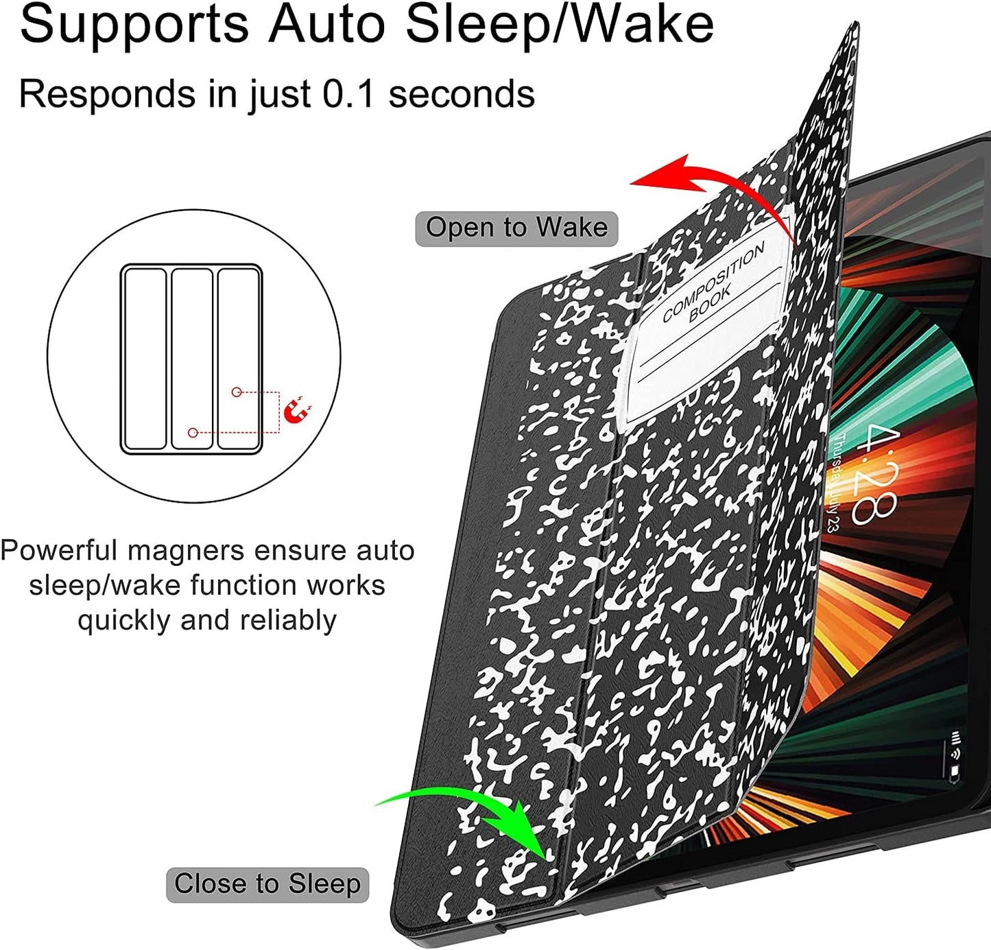 Ipad Pro 12.9 Case 2021/2022 5Th/6Th Generation with Pencil Holder,Slim Lightweight Trifold Stand Case【Pencil Charging+Auto Sleep/Wake】 Soft TPU Back Cover for Ipad Pro 12.9 Inch-Book