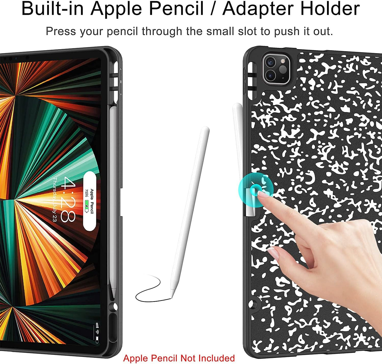 Ipad Pro 12.9 Case 2021/2022 5Th/6Th Generation with Pencil Holder,Slim Lightweight Trifold Stand Case【Pencil Charging+Auto Sleep/Wake】 Soft TPU Back Cover for Ipad Pro 12.9 Inch-Book