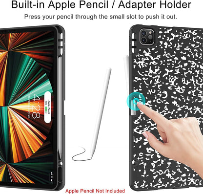 Ipad Pro 12.9 Case 2021/2022 5Th/6Th Generation with Pencil Holder,Slim Lightweight Trifold Stand Case【Pencil Charging+Auto Sleep/Wake】 Soft TPU Back Cover for Ipad Pro 12.9 Inch-Book