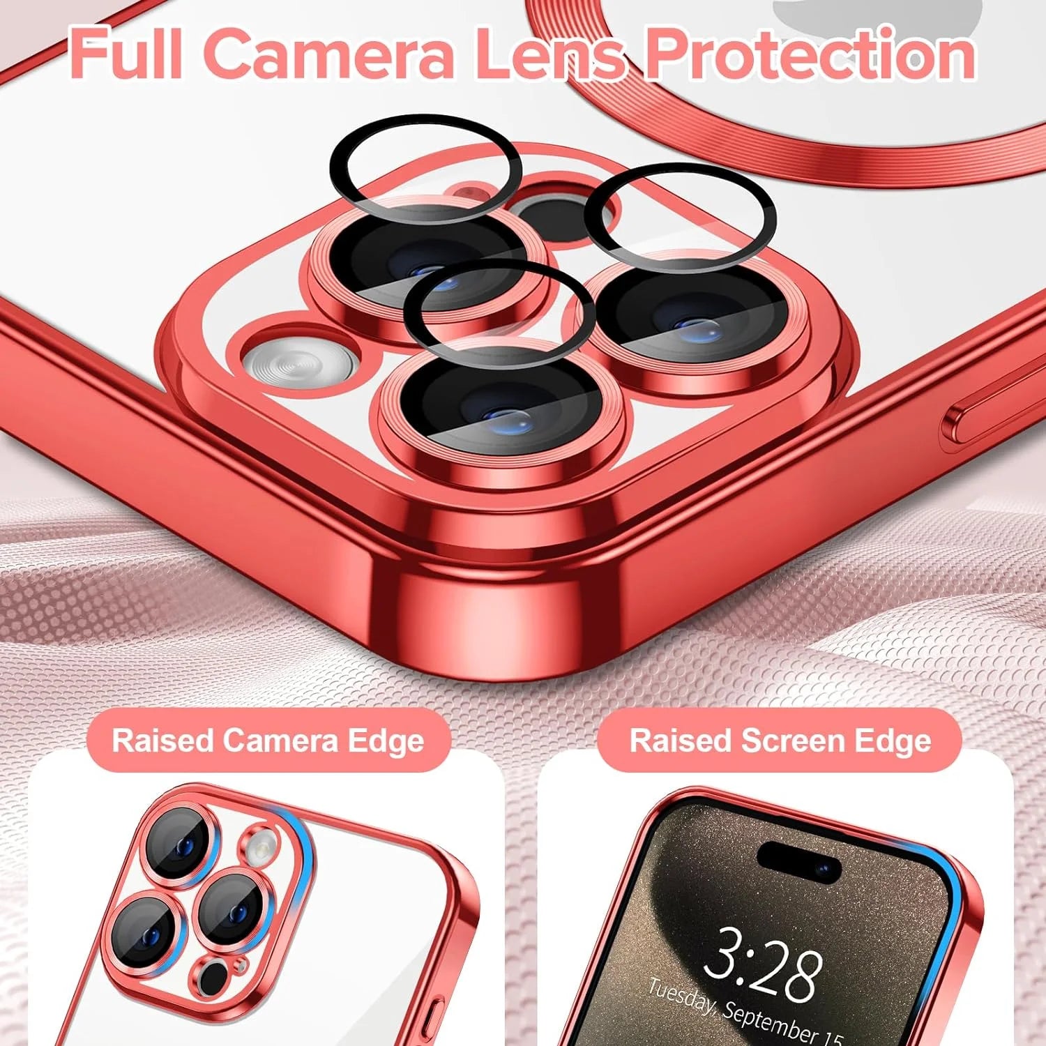 Transparent Phone Case for Apple Iphone 13 Pro Max Clear Magnetic Case, [Yellow Resistant] Slim Fit Shockproof Transparent Crystal Clear Magnetic Case for Apple Iphone 13 Pro Max, Red
