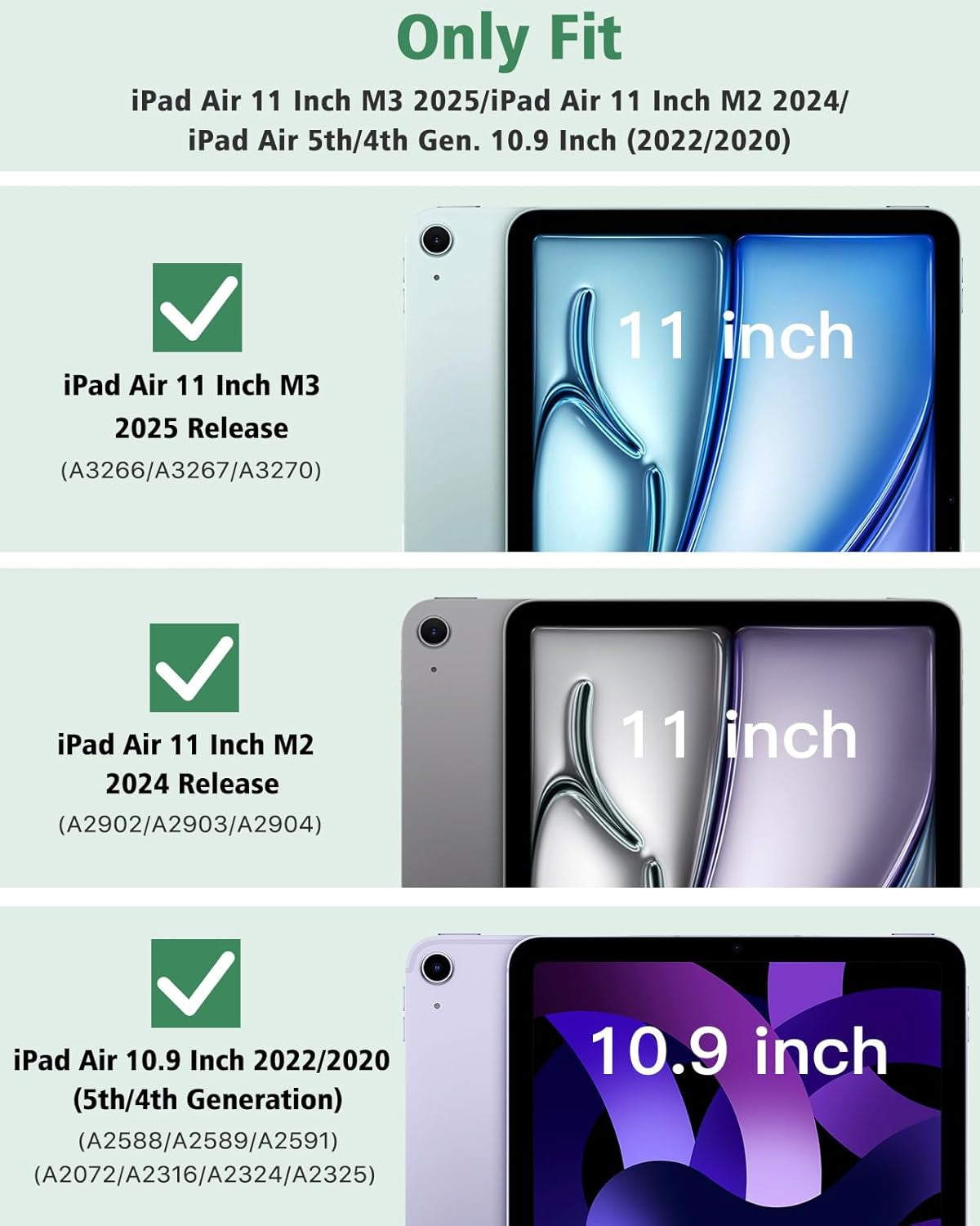 for Ipad Air 11 Inch Case (M3/M2-2025/2024), Ipad Air 5Th Generation 2022/4Th Gen 2020 10.9 Inch, Slim Hard Translucent Back Cover, Support Auto Wake/Sleep - Green