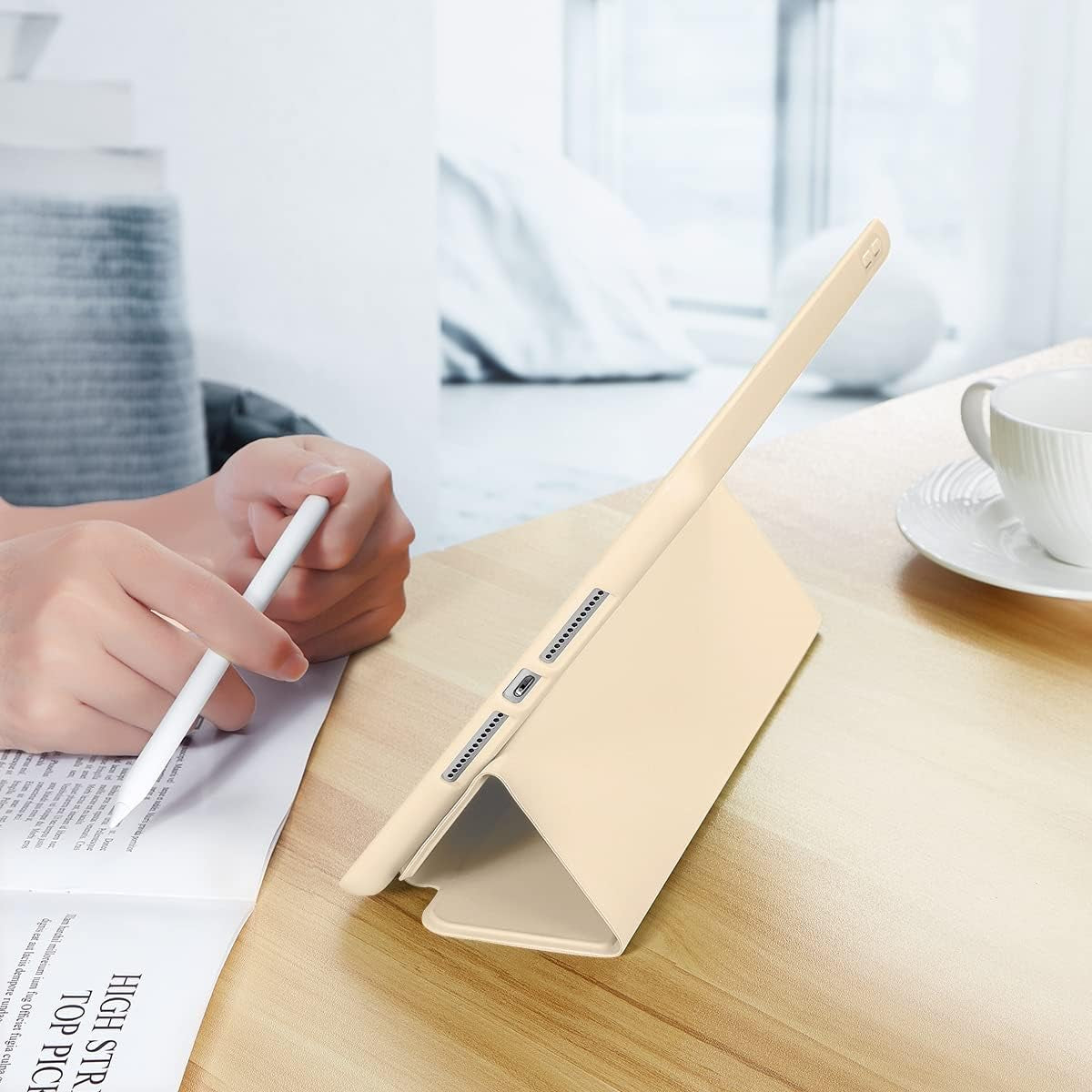 Compatible for Apple Ipad 9.7 Case 2018 Ipad 6Th Generation Cases/2017 Ipad 5Th Generation Case with Pencil Holder, Slim Soft Silicone Smart Trifold Stand Protective Cover(Champagne Gold)