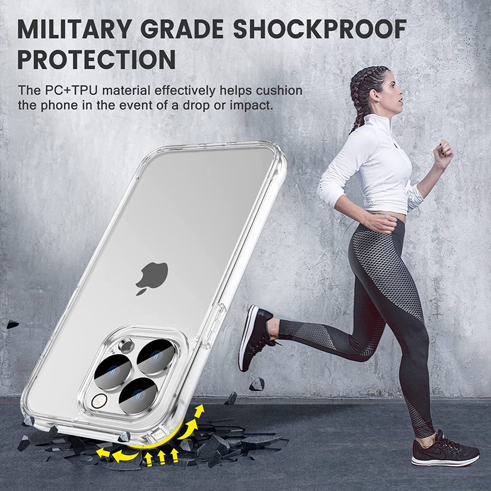 For Iphone 15 14 13 12 11 Pro Max Clear Shockproof Case + Screen Lens Protector