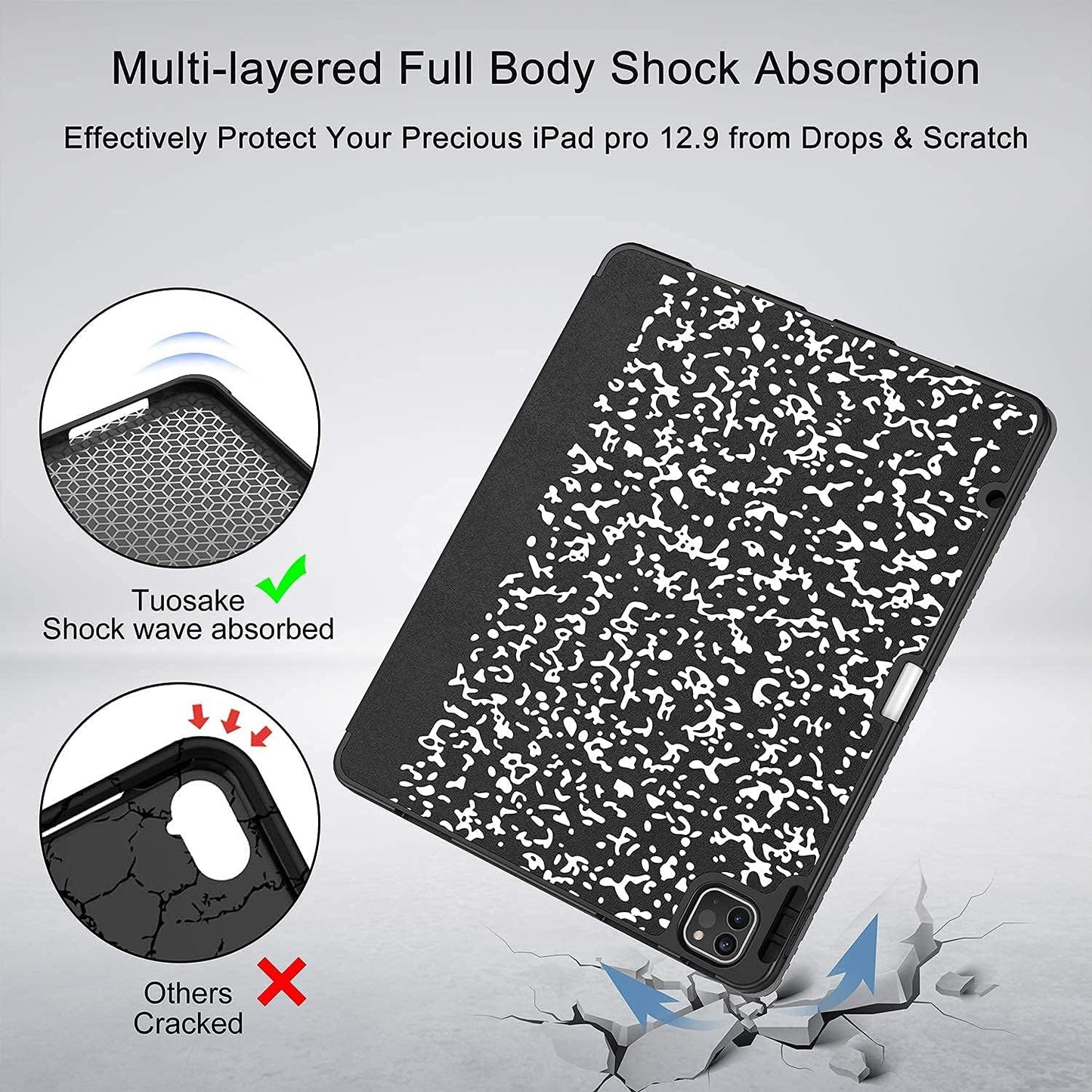 Ipad Pro 12.9 Case 2021/2022 5Th/6Th Generation with Pencil Holder,Slim Lightweight Trifold Stand Case【Pencil Charging+Auto Sleep/Wake】 Soft TPU Back Cover for Ipad Pro 12.9 Inch-Book