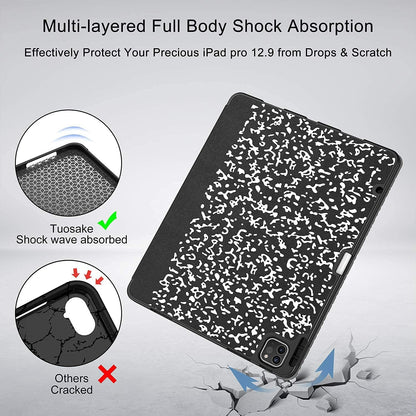 Ipad Pro 12.9 Case 2021/2022 5Th/6Th Generation with Pencil Holder,Slim Lightweight Trifold Stand Case【Pencil Charging+Auto Sleep/Wake】 Soft TPU Back Cover for Ipad Pro 12.9 Inch-Book