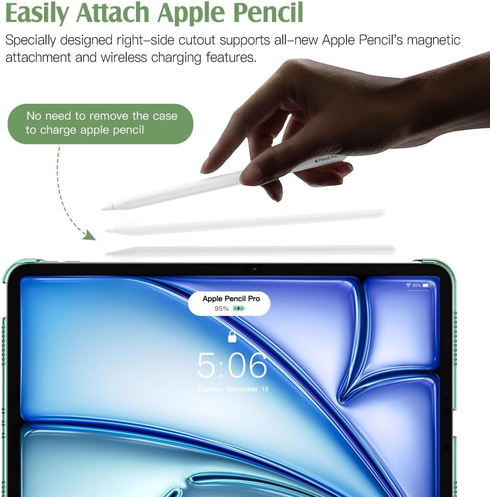 for Ipad Air 11 Inch Case (M3/M2-2025/2024), Ipad Air 5Th Generation 2022/4Th Gen 2020 10.9 Inch, Slim Hard Translucent Back Cover, Support Auto Wake/Sleep - Green