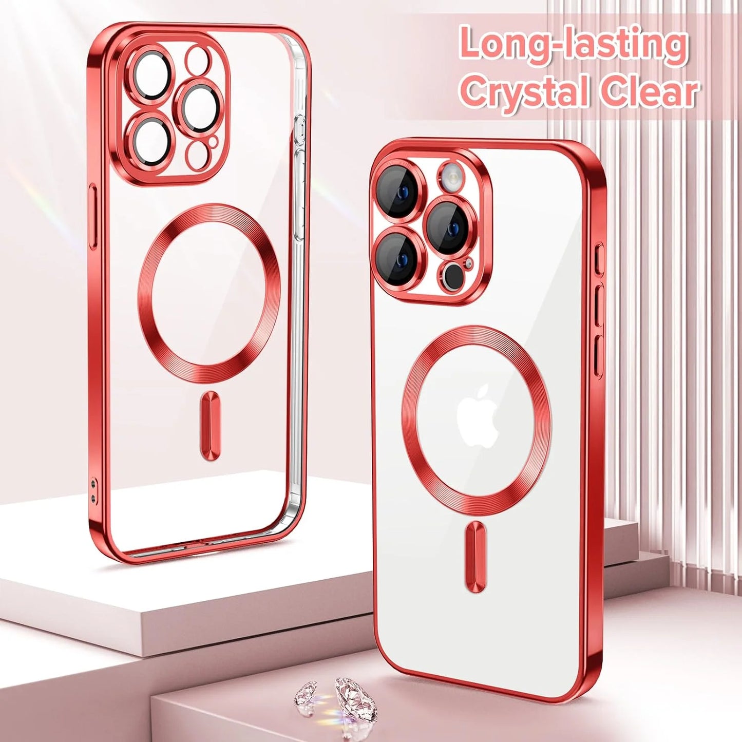 Transparent Phone Case for Apple Iphone 13 Pro Max Clear Magnetic Case, [Yellow Resistant] Slim Fit Shockproof Transparent Crystal Clear Magnetic Case for Apple Iphone 13 Pro Max, Red