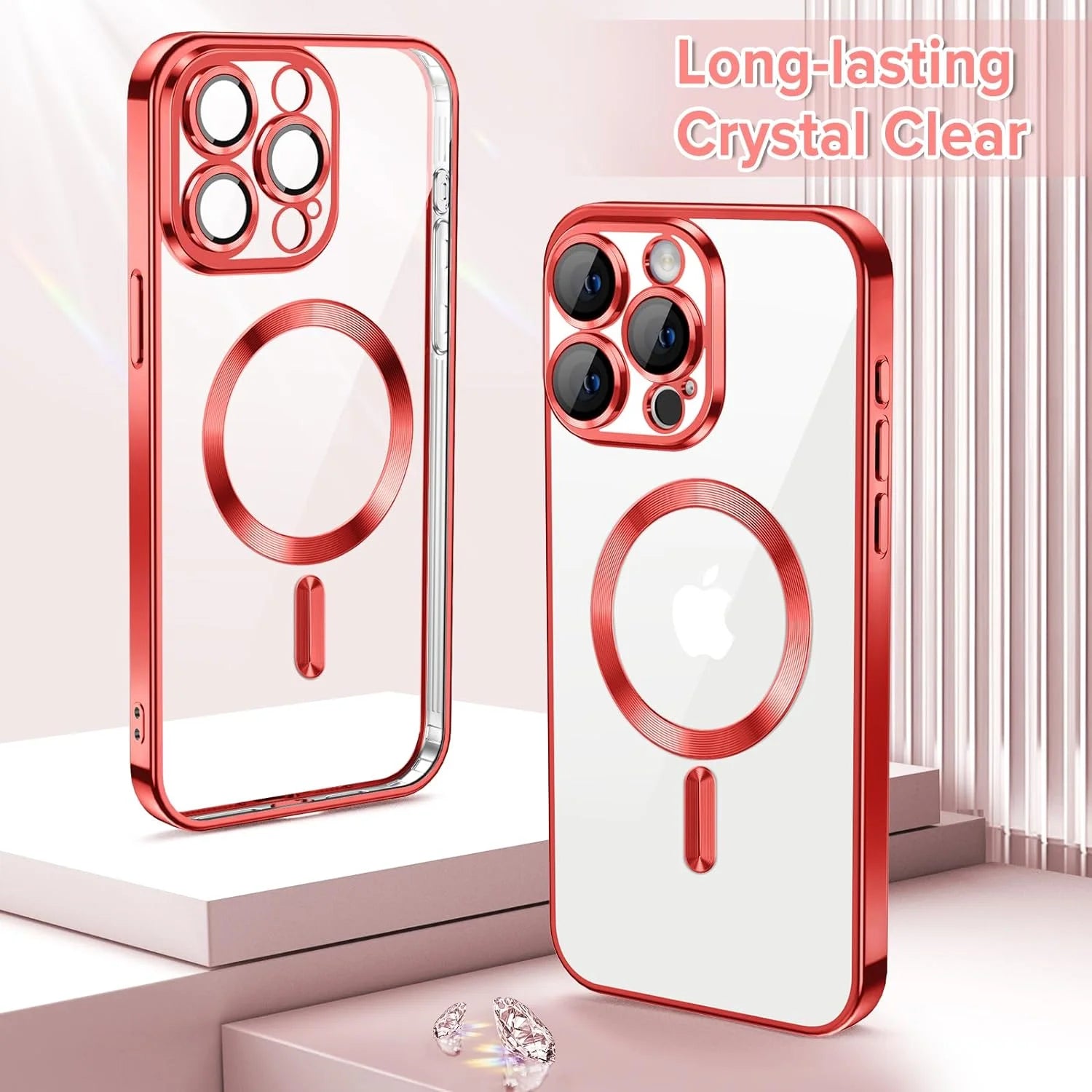 Transparent Phone Case for Apple Iphone 13 Pro Max Clear Magnetic Case, [Yellow Resistant] Slim Fit Shockproof Transparent Crystal Clear Magnetic Case for Apple Iphone 13 Pro Max, Red