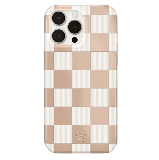 Iphone 15 Pro Max Case Magsafe Compatible - Cute Protective Phone Cases for Women - Nude Checkered