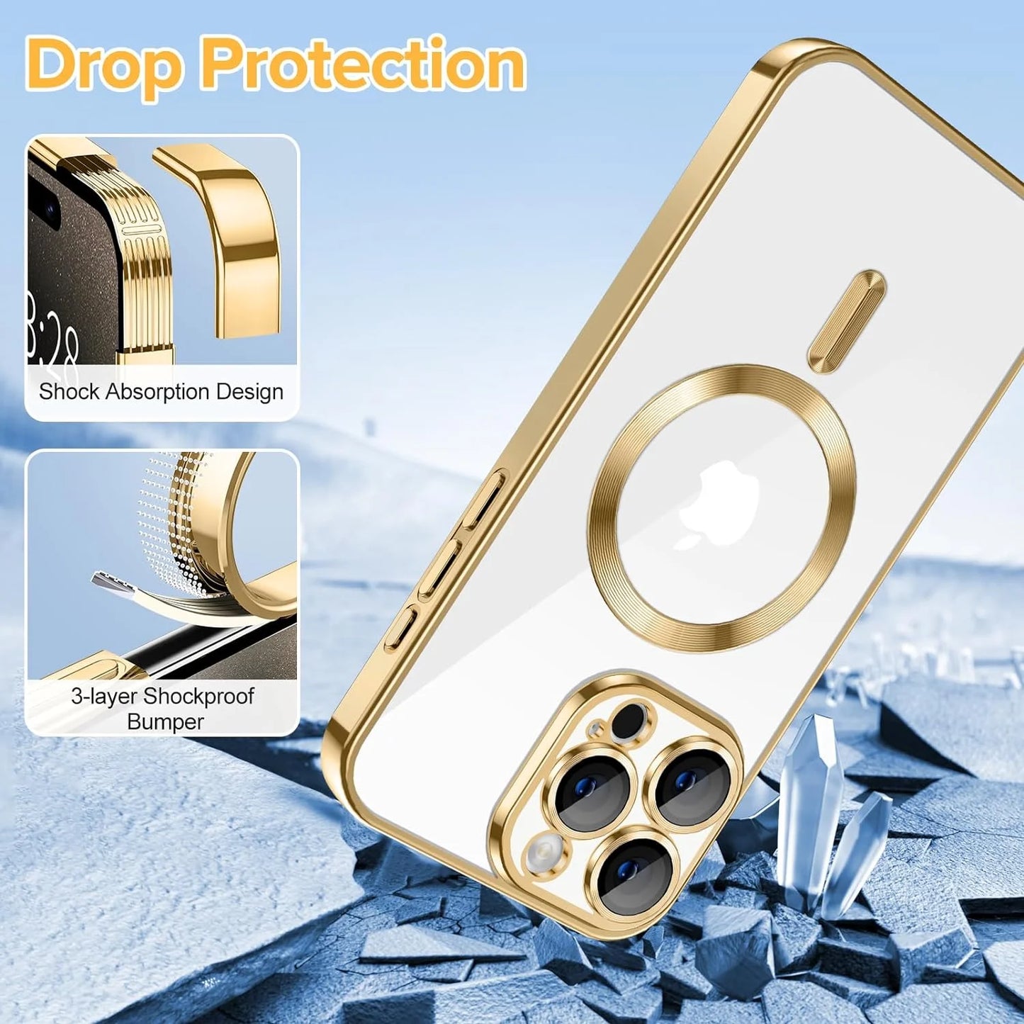 Transparent Phone Case for Apple Iphone 14 Pro Clear Magnetic Case, [Yellow Resistant] Slim Fit Shockproof Transparent Crystal Clear Magnetic Case for Apple Iphone 14 Pro, Gold