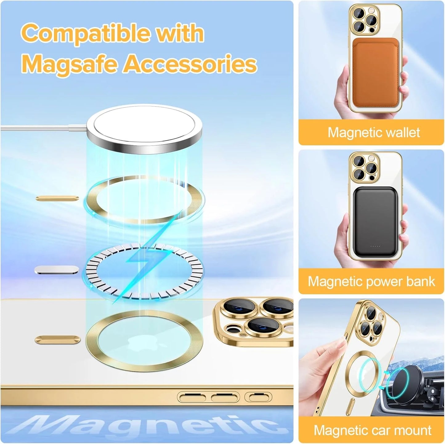 Transparent Phone Case for Apple Iphone 14 Pro Clear Magnetic Case, [Yellow Resistant] Slim Fit Shockproof Transparent Crystal Clear Magnetic Case for Apple Iphone 14 Pro, Gold