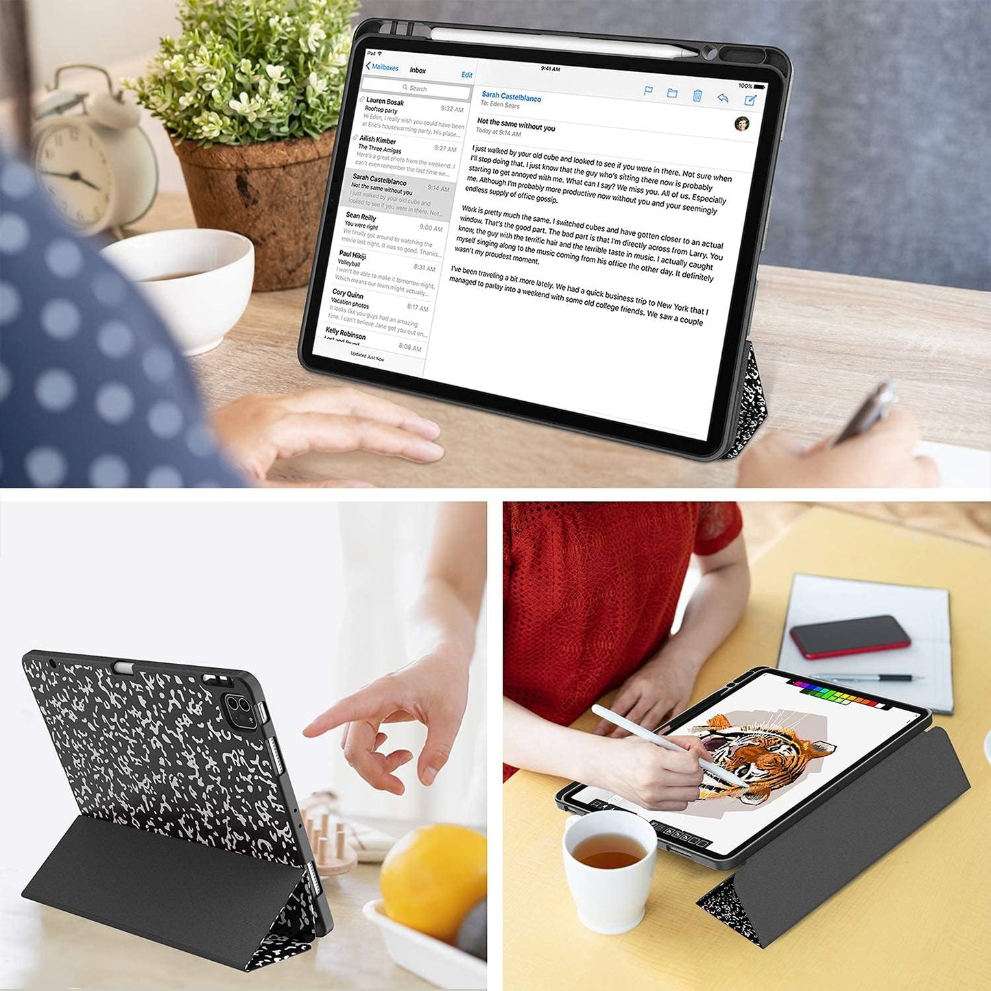 Ipad Pro 12.9 Case 2021/2022 5Th/6Th Generation with Pencil Holder,Slim Lightweight Trifold Stand Case【Pencil Charging+Auto Sleep/Wake】 Soft TPU Back Cover for Ipad Pro 12.9 Inch-Book