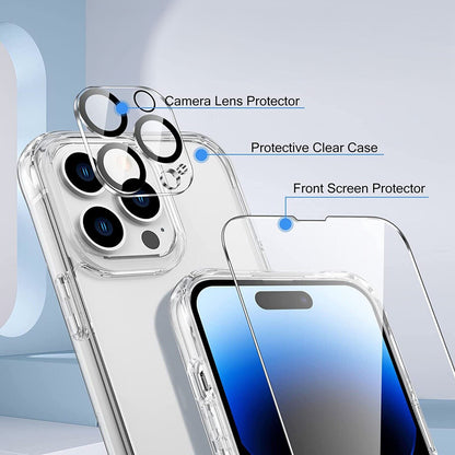 For Iphone 15 14 13 12 11 Pro Max Clear Shockproof Case + Screen Lens Protector